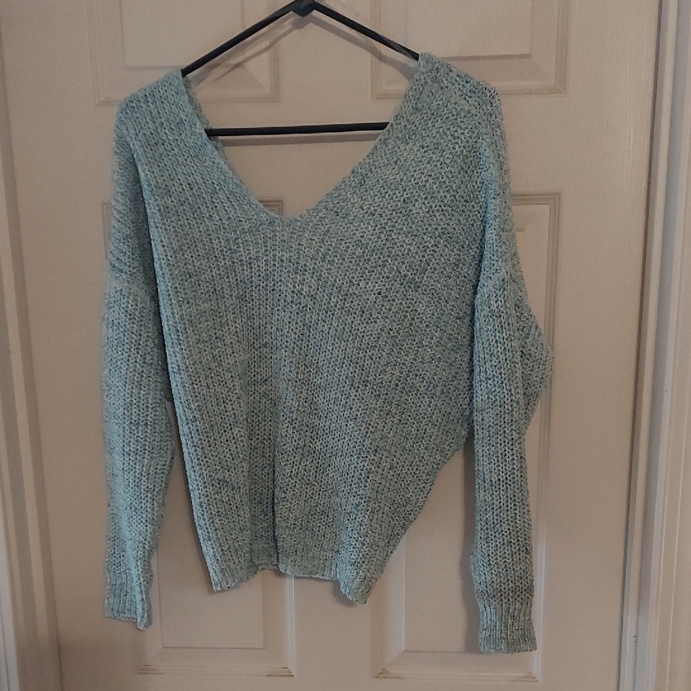 Francesca's Collections Blue V-Neck Sweater Relaxed Fit